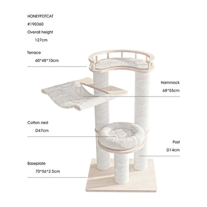 HONEYPOTCAT Leisure Loft With Hammock & Scratch Post - White Velvet - 127cm - Image 2