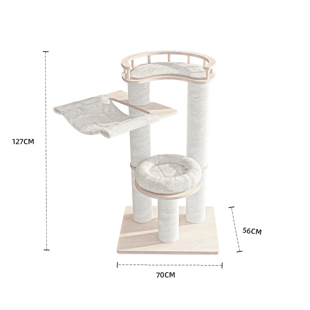 HONEYPOTCAT Leisure Loft With Hammock & Scratch Post - White Velvet - 127cm - Image 3
