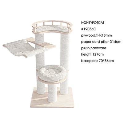 HONEYPOTCAT Leisure Loft With Hammock & Scratch Post - White Velvet - 127cm - Image 4