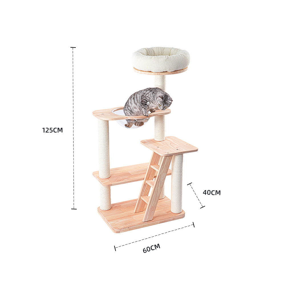 HONEYPOTCAT Serenity Plush Top Cat Tower - Wood Wax 125cm - Image 2