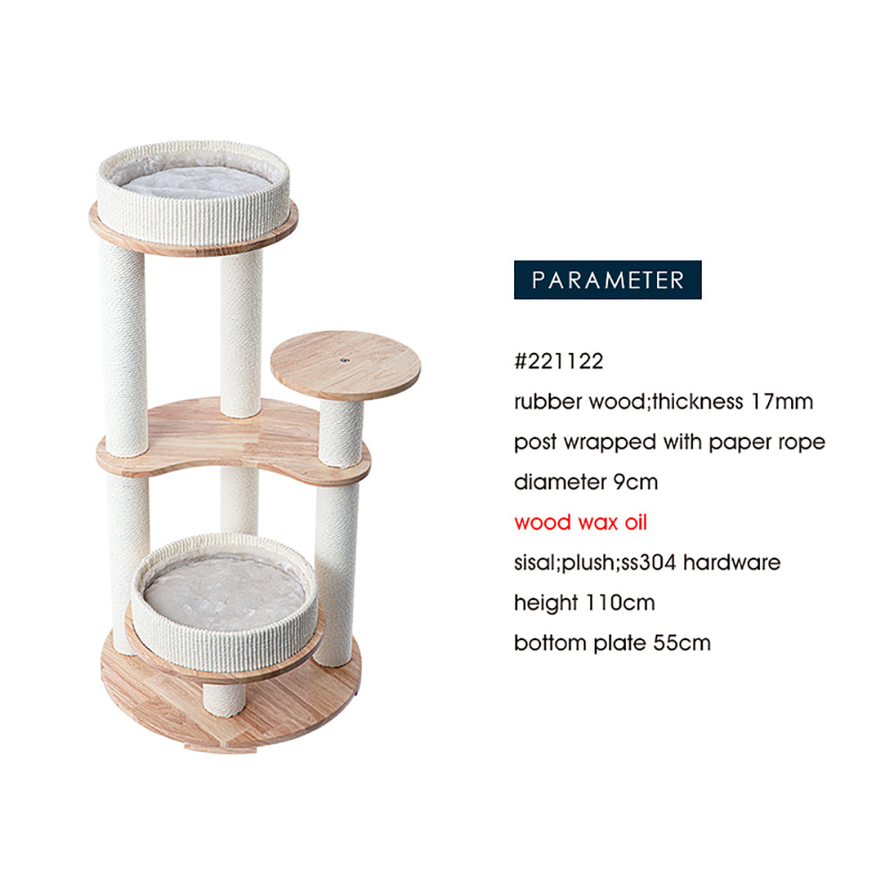 HONEYPOTCAT MZ Simple Joy Wood Cat Tower - Double Delight 110cm - Image 3