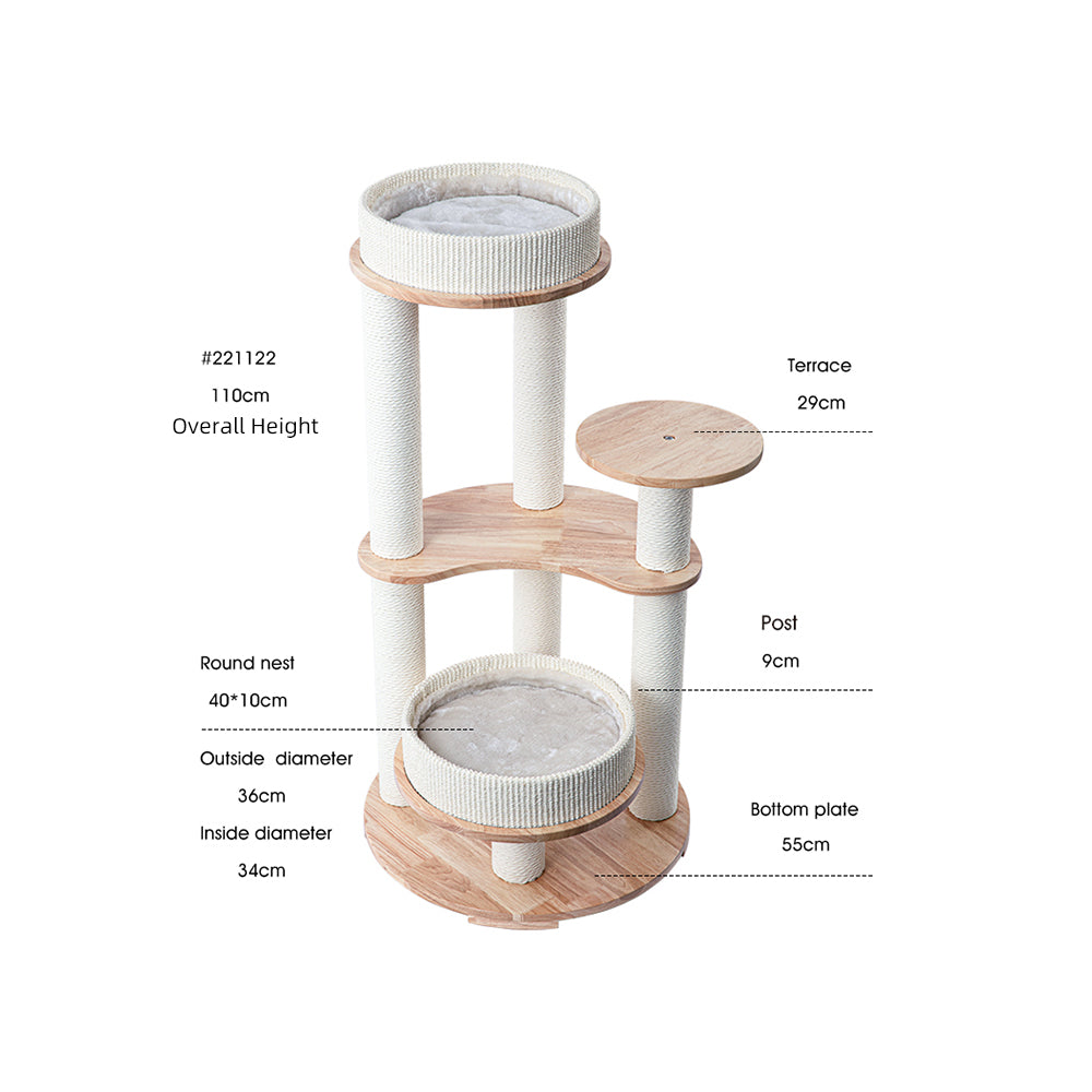 HONEYPOTCAT MZ Simple Joy Wood Cat Tower - Double Delight 110cm - Image 4