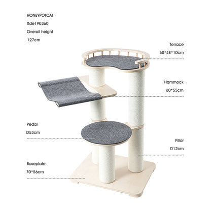 HONEYPOTCAT Leisure Loft With Hammock & Scratch Post - Gray Felt - 127cm - Image 2