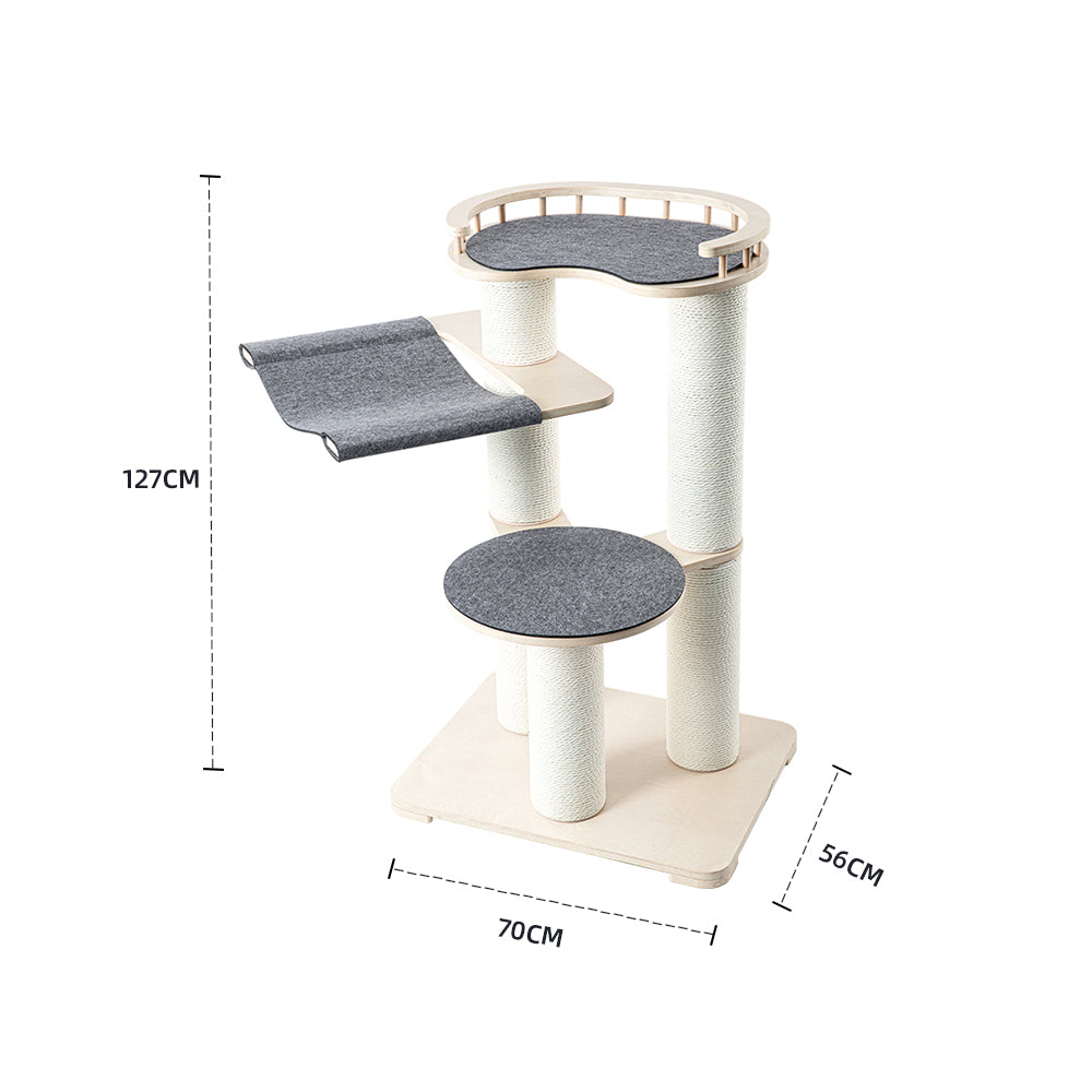 HONEYPOTCAT Leisure Loft With Hammock & Scratch Post - Gray Felt - 127cm - Image 3