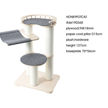 HONEYPOTCAT Leisure Loft With Hammock & Scratch Post - Gray Felt - 127cm - Image 4