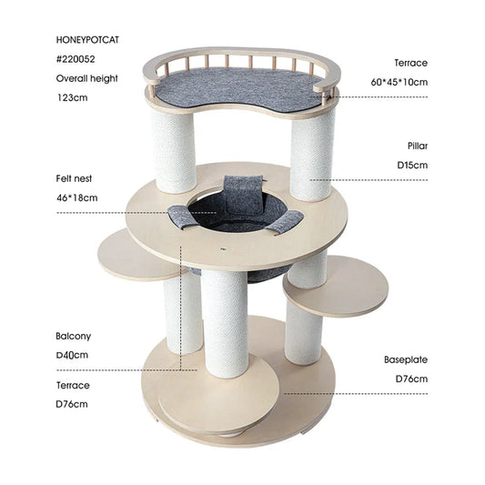 HONEYPOTCAT Harmony Wood Cat Tower - 123cm - Image 2