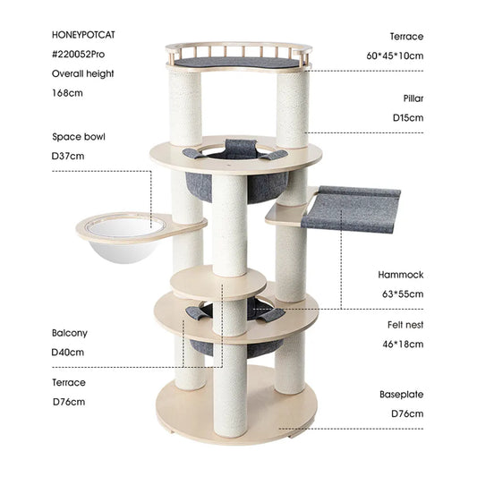 HONEYPOTCAT Harmony Wood Cat Tower - 168cm - Image 2