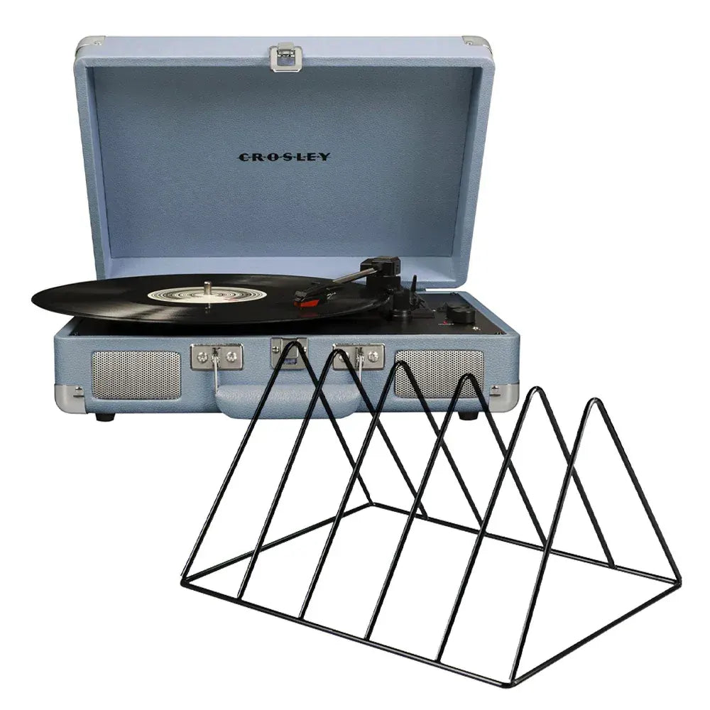 Crosley Cruiser Bluetooth Portable Turntable - Turquoise + Gadhouse Vinyl Rack Bundle - Black