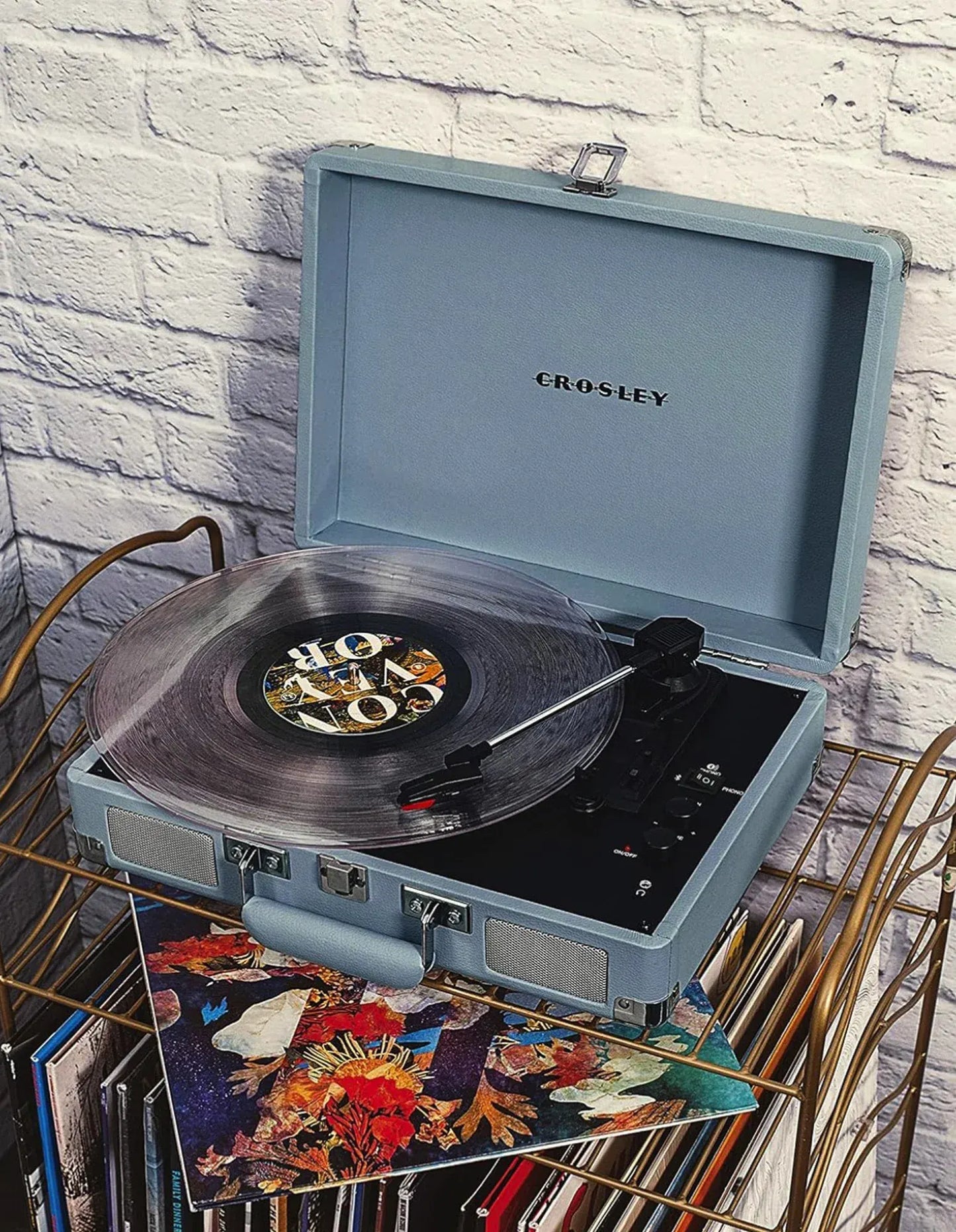 Crosley Cruiser Bluetooth Portable Turntable - Turquoise + Gadhouse Vinyl Rack Bundle - Black - Image 5