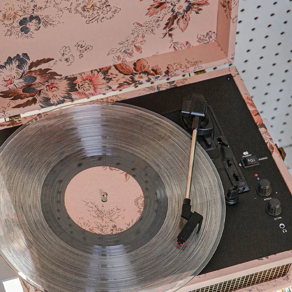 Crosley Voyager Bluetooth Portable Turntable + Crosley Asheville Stand Bundle - Floral - Image 5