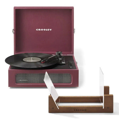 Crosley Voyager Bluetooth Portable Turntable + Bundled Crosley Record Storage Display Stand - Burgundy