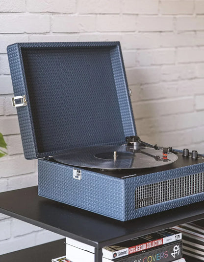 Crosley Voyager Bluetooth Portable Turntable + Bundled Crosley Record Storage Display Stand - Navy - Image 3