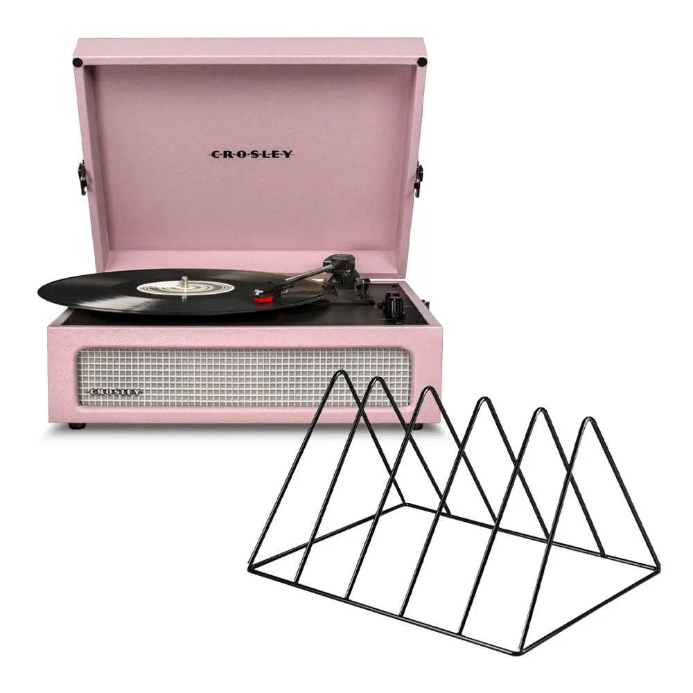 Crosley Voyager Bluetooth Portable Turntable - Amethyst + Gadhouse Vinyl Rack Bundle - Black