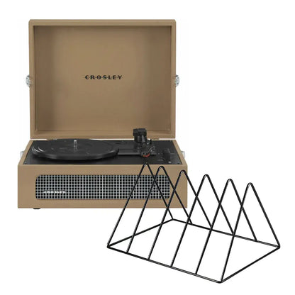 Crosley Voyager Bluetooth Portable Turntable + Gadhouse Vinyl Rack Bundle - Tan