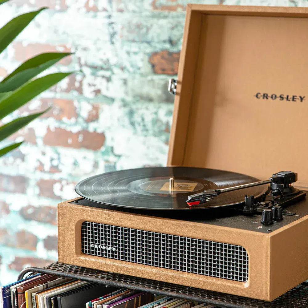 Crosley Voyager Bluetooth Portable Turntable + Gadhouse Vinyl Rack Bundle - Tan - Image 2
