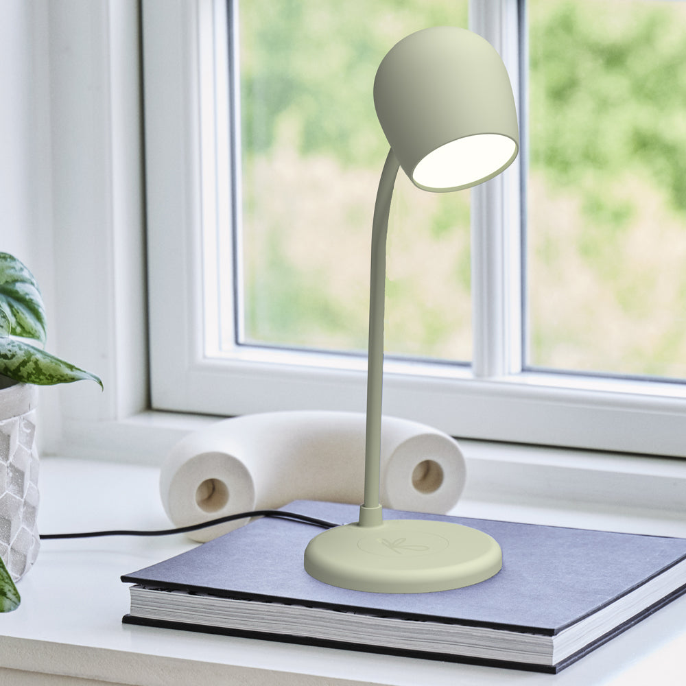 Kreafunk Ellie Lamp W/ Qi Charger And Bluetooth Speaker - Dusty Olive - Image 2