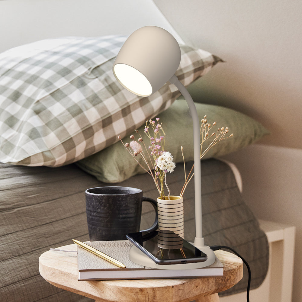 Kreafunk Ellie Lamp W/ Qi Charger And Bluetooth Speaker - Ivory Sand - Image 3