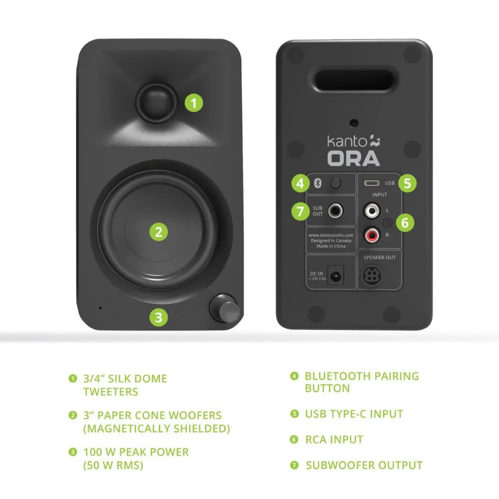 Kanto ORA 100W Powered Reference Desktop Computer Speakers with Bluetooth 5.0 Black - Image 7