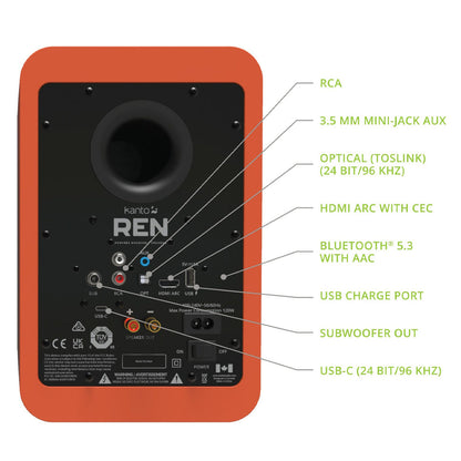 Kanto REN 200W Powered Bookshelf Speakers with HDMI ARC, USB-C, and Bluetooth 5.3 - Matte Orange, Pair - Image 2