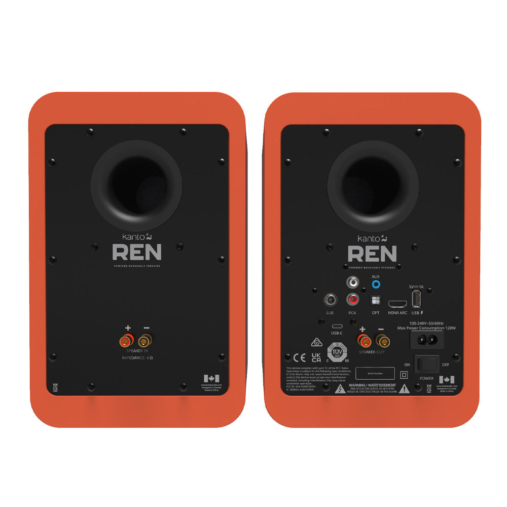 Kanto REN 200W Powered Bookshelf Speakers with HDMI ARC, USB-C, and Bluetooth 5.3 - Matte Orange, Pair - Image 6
