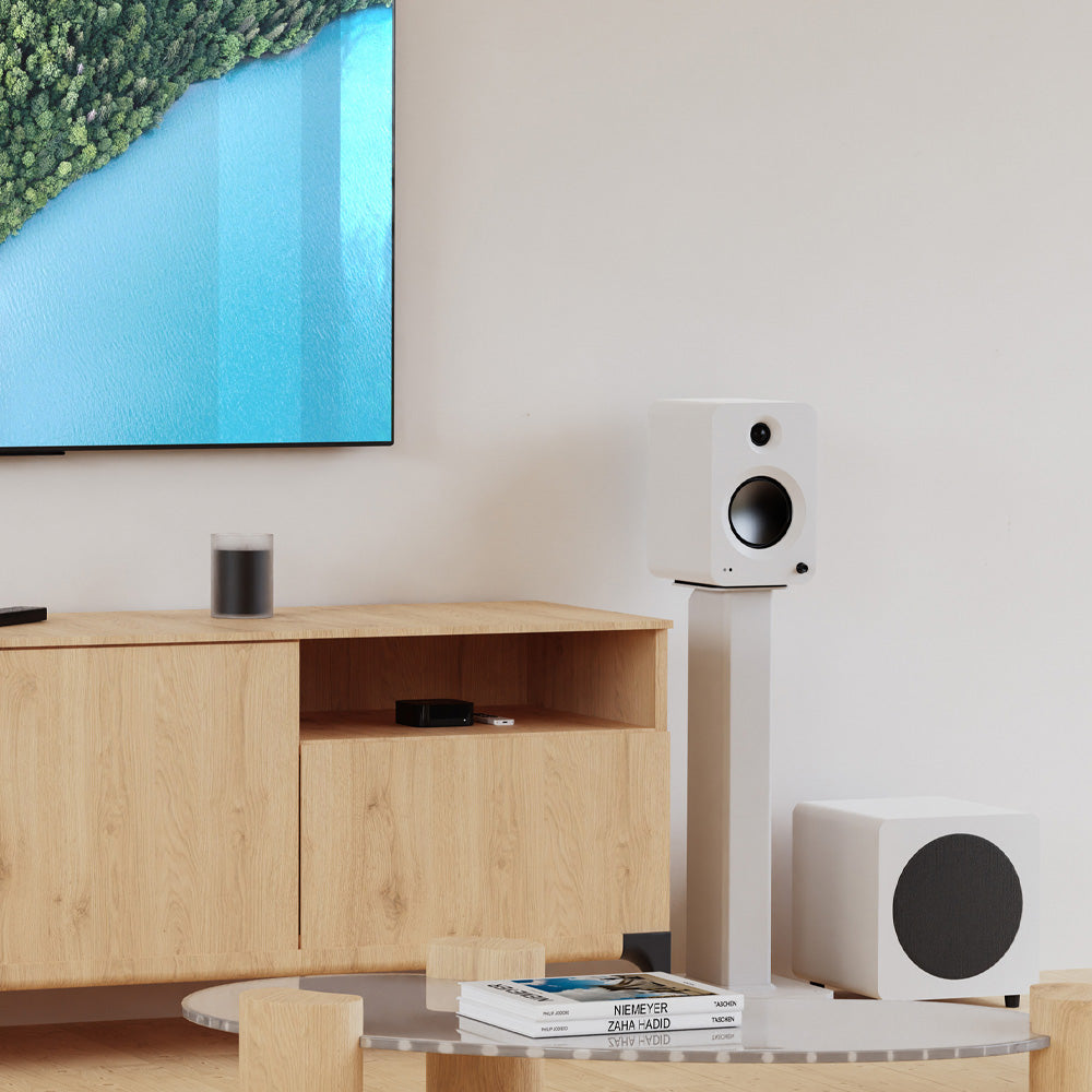 Kanto REN 200W Powered Bookshelf Speakers with HDMI ARC, USB-C, and Bluetooth 5.3 - Matte White, Pair - Image 2