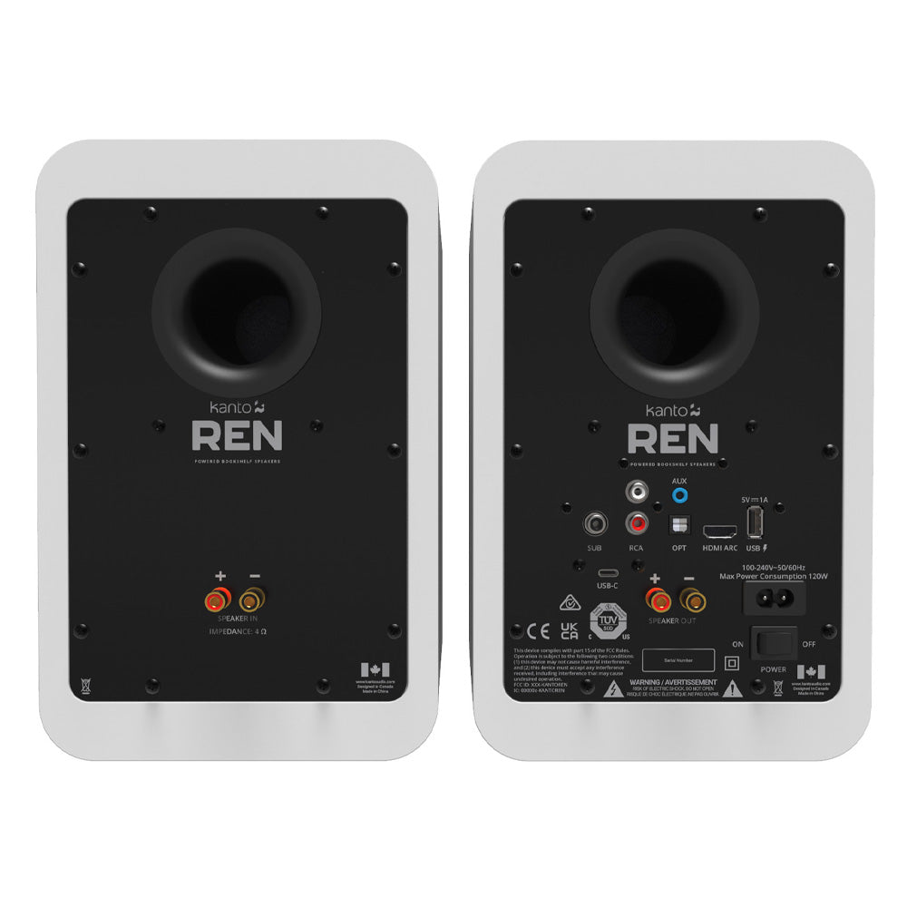 Kanto REN 200W Powered Bookshelf Speakers with HDMI ARC, USB-C, and Bluetooth 5.3 - Matte White, Pair - Image 5