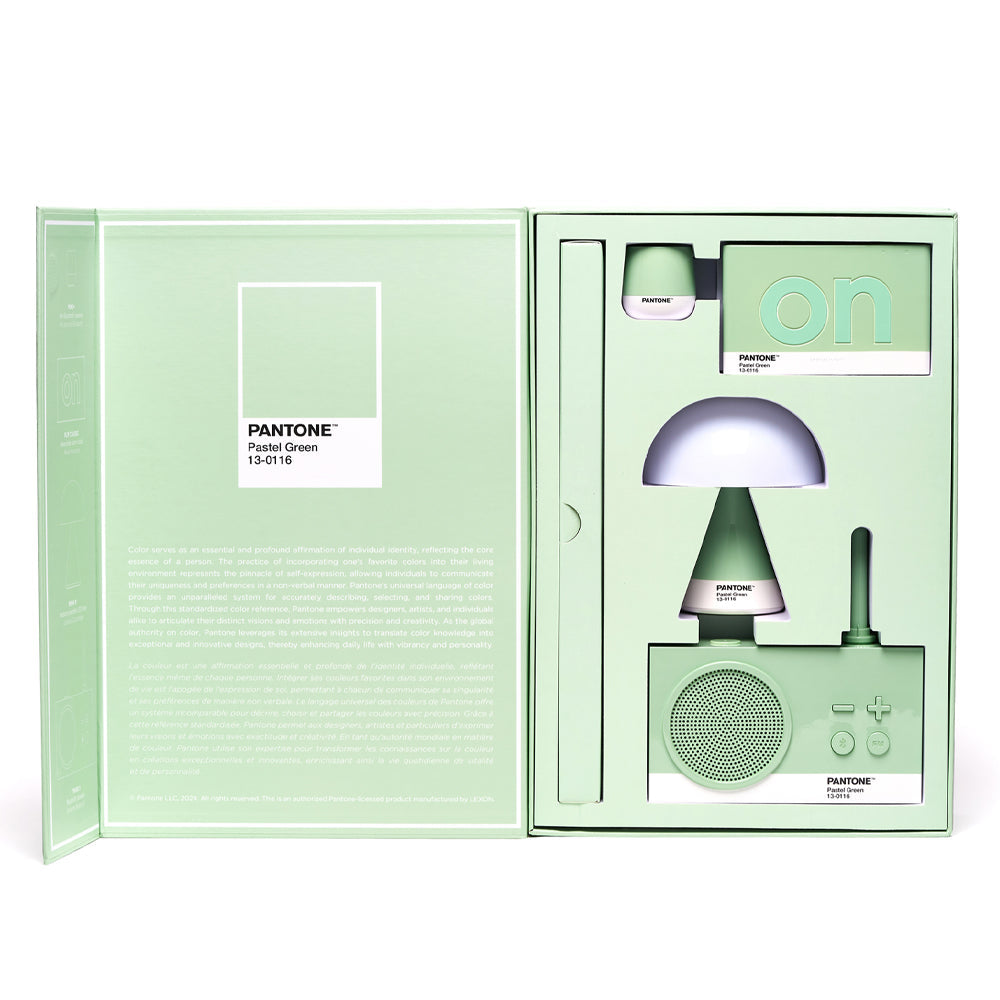 Lexon GIFT Set PANTONE - Includes Mino+ Mini Speaker, Flip Classic Clock, Mina M Lamp, Thykho 3  Speaker - Green - Image 2