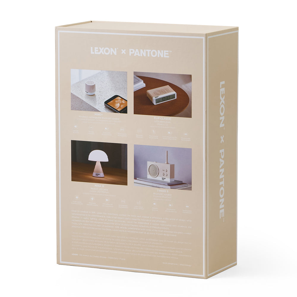 Lexon GIFT Set PANTONE - Includes Mino+ Mini Speaker, Flip Classic Clock, Mina M Lamp, Thykho 3  Speaker - Sand - Image 2