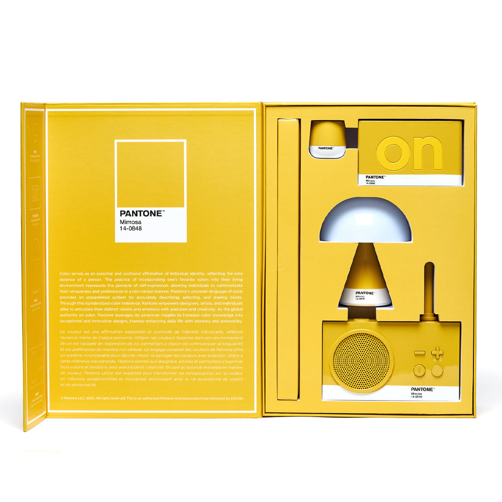 Lexon GIFT Set PANTONE - Includes Mino+ Mini Speaker, Flip Classic Clock, Mina M Lamp, Thykho 3  Speaker - Yellow - Image 2