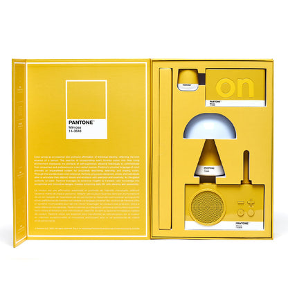 Lexon GIFT Set PANTONE - Includes Mino+ Mini Speaker, Flip Classic Clock, Mina M Lamp, Thykho 3  Speaker - Yellow - Image 2