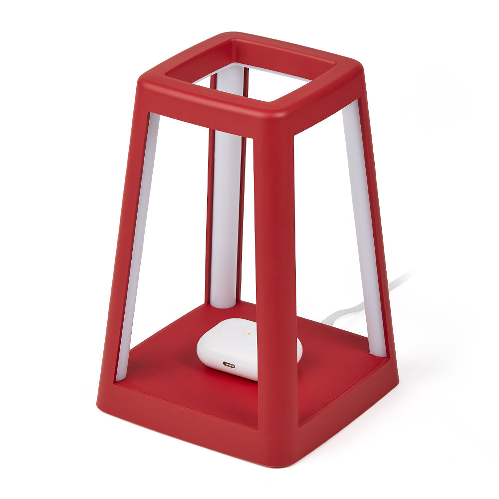 Lexon Lantern Portable Lamp With Built-In Wireless Charger - Red - Image 3