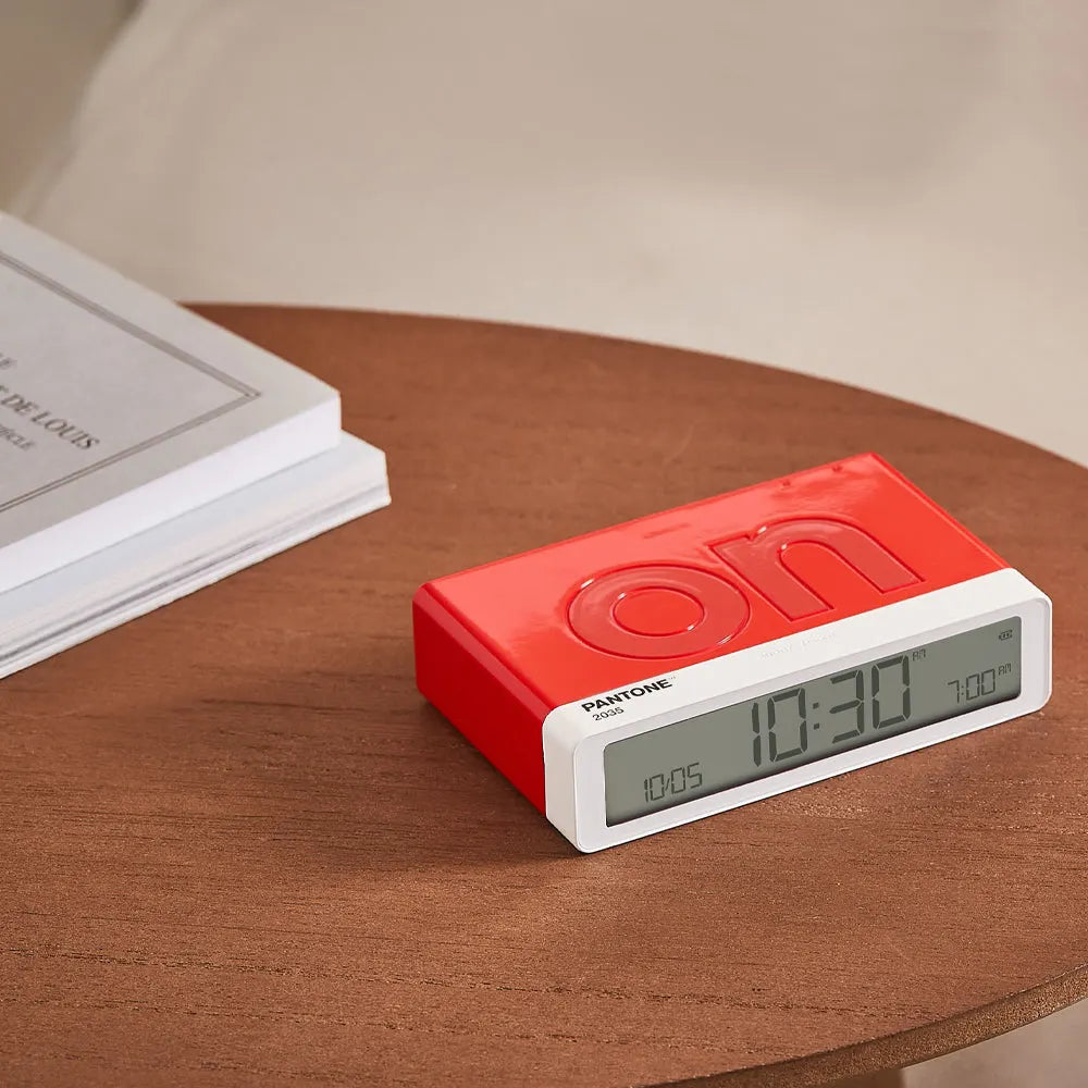 Lexon Flip Classic Reversible Alarm Clock PANTONE - 2035 Red - Image 4