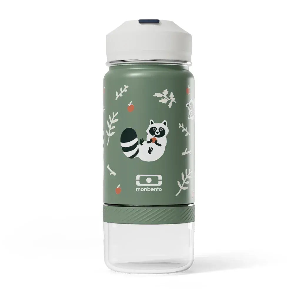 Monbento Twisty Kids Water Bottle with Snack Container- Racoon