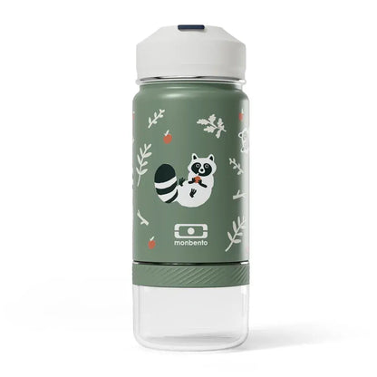 Monbento Twisty Kids Water Bottle with Snack Container- Racoon