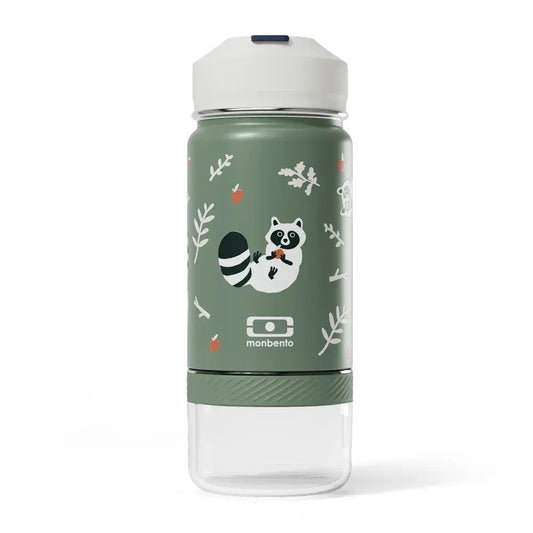 Monbento Twisty Kids Water Bottle with Snack Container- Racoon