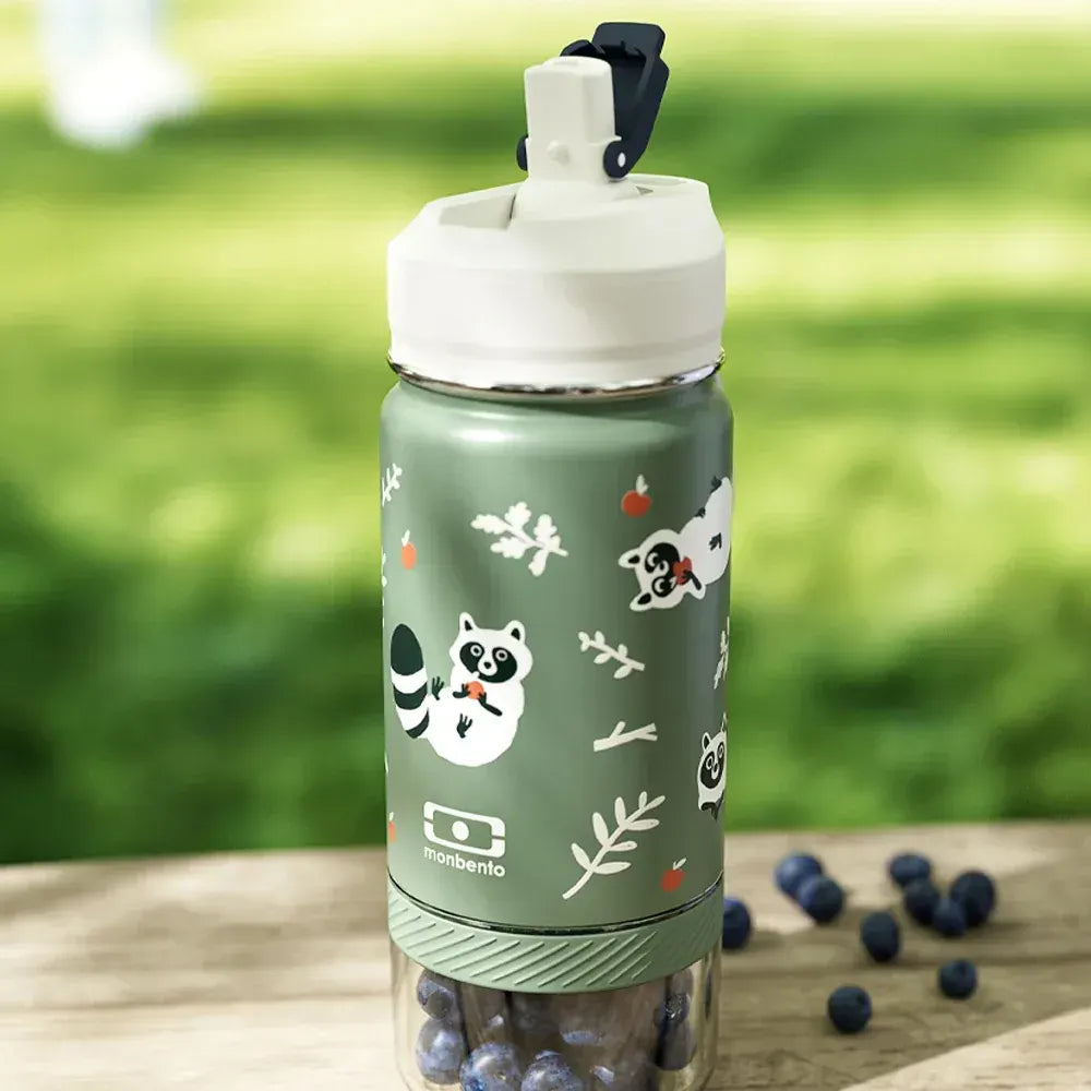 Monbento Twisty Kids Water Bottle with Snack Container- Racoon - Image 2