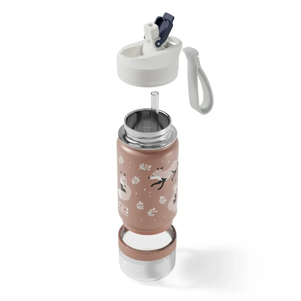 Monbento Twisty Kids Water Bottle with Snack Container-  Fox - Image 2