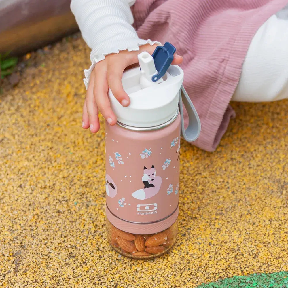 Monbento Twisty Kids Water Bottle with Snack Container-  Fox - Image 4