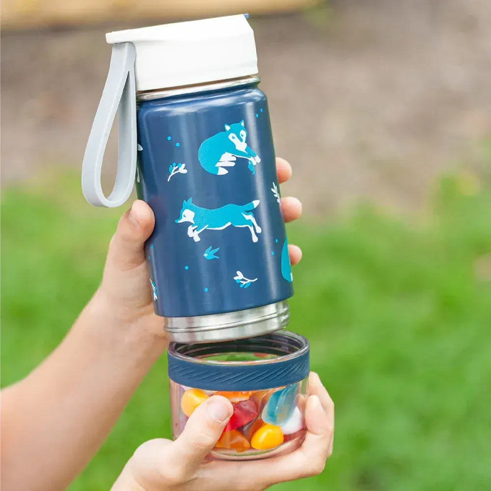Monbento Twisty Kids Water Bottle with Snack Container-  Wolf - Image 2