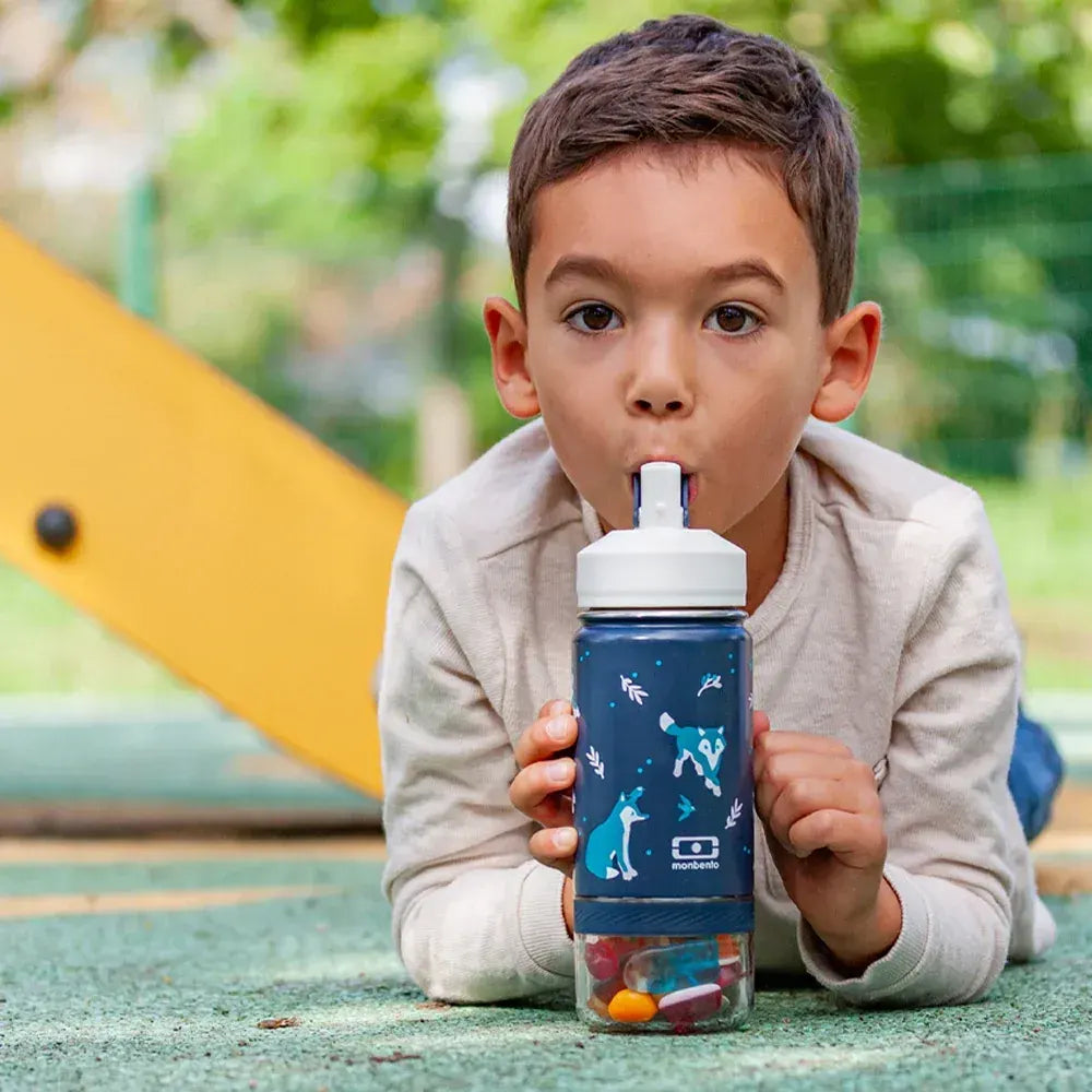 Monbento Twisty Kids Water Bottle with Snack Container-  Wolf - Image 4