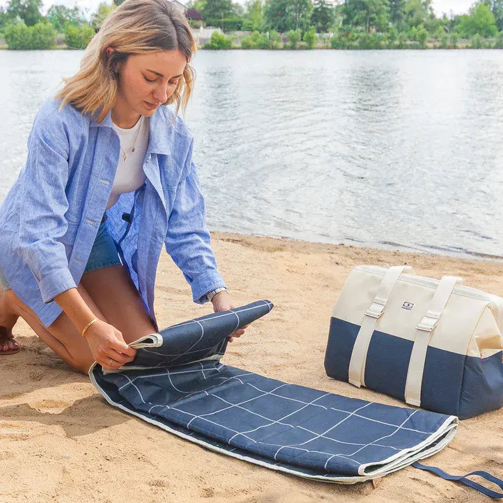 Monbento Waterproof Picnic Blanket for Outdoor Meals - Blue Natural - Image 2
