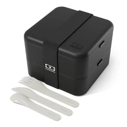 Monbento Flex - The 2 Compartment Lunch Box with Cutlery - Black Onyx