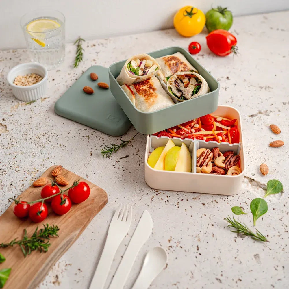 Monbento Flex - The 2 Compartment Lunch Box with Cutlery - Green Natural - Image 2