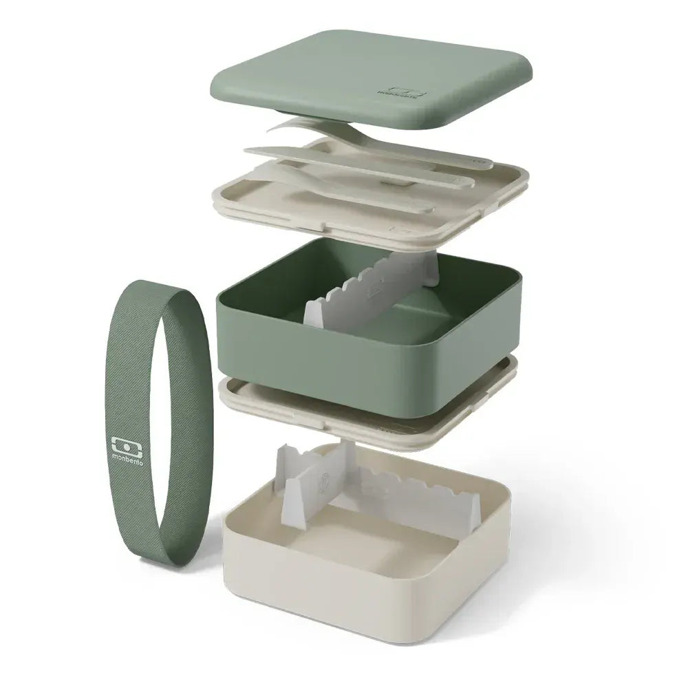 Monbento Flex - The 2 Compartment Lunch Box with Cutlery - Green Natural - Image 3