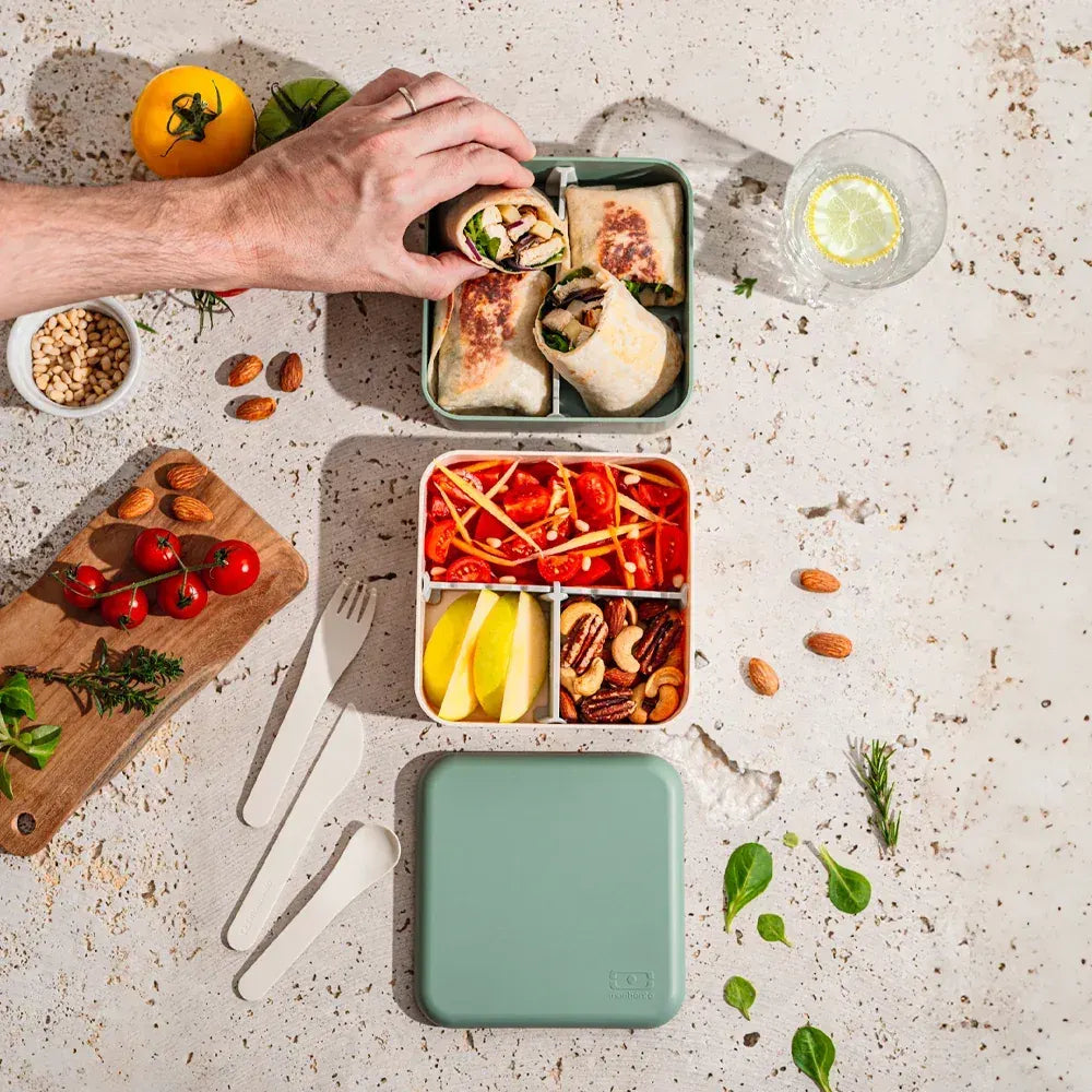 Monbento Flex - The 2 Compartment Lunch Box with Cutlery - Green Natural - Image 4