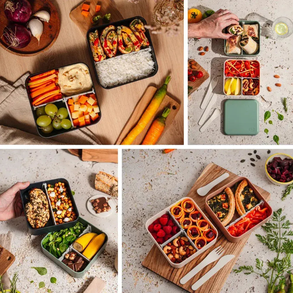 Monbento Flex - The 2 Compartment Lunch Box with Cutlery - Blue Natural - Image 2