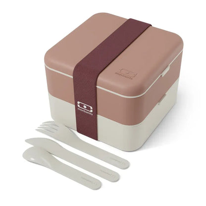 Monbento Flex - The 2 Compartment Lunch Box with Cutlery - Pink Moka