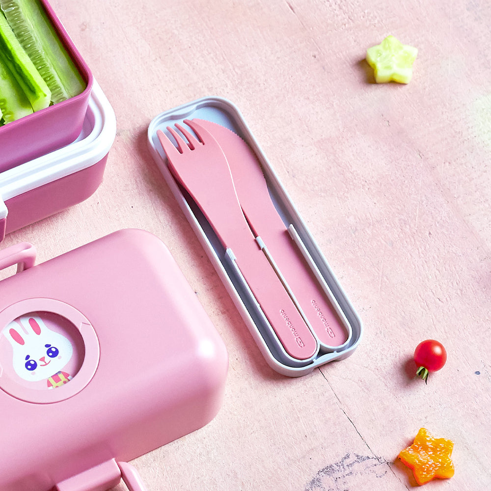 Monbento Mb Pocket Plastic Cutlery Set - Colour Pink Blush - Image 2