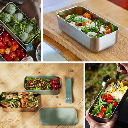 Monbento Mb Sense Original The Two-Tier Metal Food Container Sense Original - Natural Green - Image 2