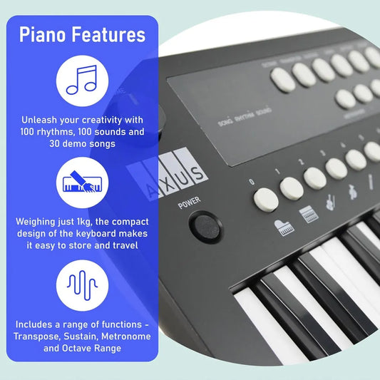 Axus Mini Keyboard 37 Key Keyboard - Black - Image 3